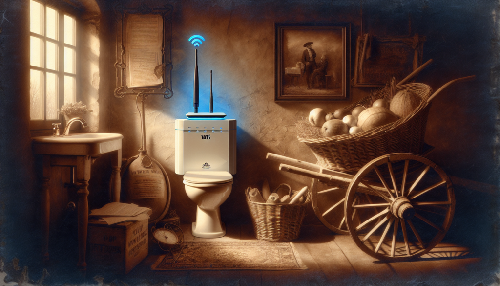 Invention en W : Wi-Fi, Water closet, Brouette. Style vintage, Wi-Fi moderne. Ambiance rustique chaleureuse.